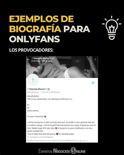 biografia para onlyfans ejemplos|10 ideas para biografías de OnlyFans para conseguir más。